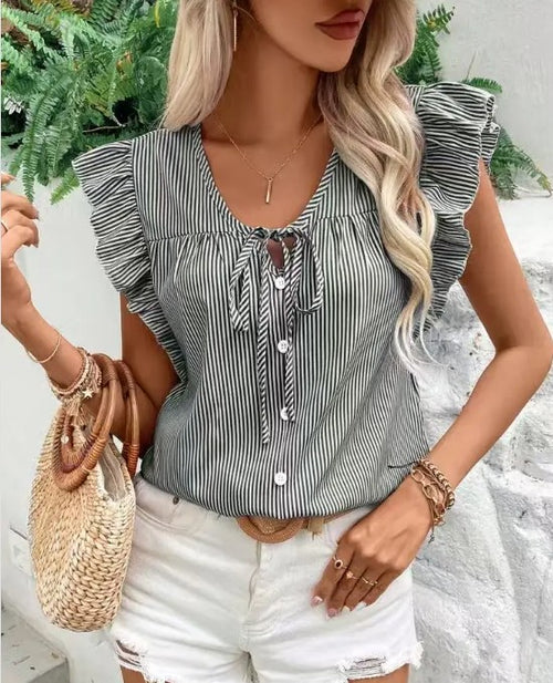The Harper Stripe Ruffle Blouse