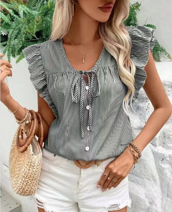 The Harper Stripe Ruffle Blouse