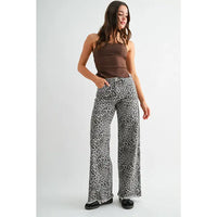 Mica Denim Wild Side High-Rise Leopard Wide Leg Jeans